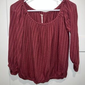 Free People Maroon Textured Blouse